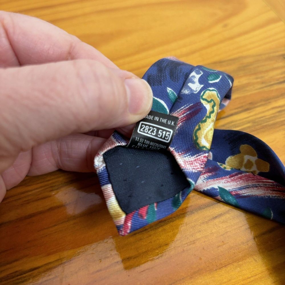 ST MICHAEL by MARKS & SPENCER 100% SILK Mens Blue Floral Tie Made in UK - Picture 5 of 6